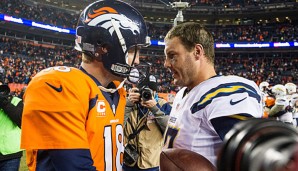 Im Thursday Night Game stehen die Quarterbacks Peyton Manning (l.) und Philip Rivers im Fokus