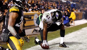 Torrey Smith (r.) feiert seinen Touchdown: Die Wide-Receiver waren diesmal die Ravens-Trumpkarte