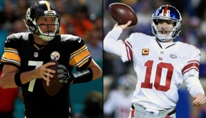 Ben Roethlisberger und Eli Manning (v.l.) stehen im Heinz Field im Mittelpunkt