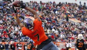 5. Zay Jones, East Carolina: Target-Monster (462 über die letzten 3 Jahre), dabei sehr gute Hände und ein potentiell dominanter Underneath-Receiver. Stark auch bei Contact, physisch. Aber: Explosivität nach dem Catch, Separation und Speed fraglich