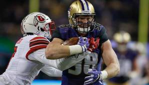 Will Dissly, TE, Washington. Sehr guter Blocker mit Erfahrung als Defensive Lineman. Dementsprechend physisch. Kann er sich als Receiver verbessern, wird er für NFL-Teams noch wertvoller.