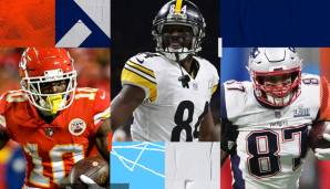 Tyreek Hill droht eine Sperre, während Antonio Brown getradet wurde und Rob Gronkowski seine Karriere beendet hat (v.l.). Allesamt werden sie ihren Teams 2019 fehlen.