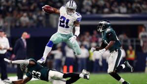 4. Ezekiel Elliott, Cowboys. Trug die Cowboys-Offense phasenweise. Erneut eine riesige Workload, stark nach Kontakt als Runner und im Passing Game ebenfalls gefährlich; immer wieder auch Downfield.