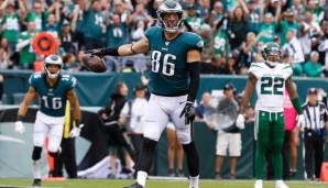 Tight End, SIT: Zach Ertz, Eagles (@Bills): Ertz ist in dieser Saison bislang eine Enttäuschung. Gegen die Bills wird der Turnaround eher nicht kommen. Buffalo hat noch keinen Touchdown und weniger als 200 Receiving Yards gegen Tight Ends zugelassen.