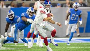 26. Daniel Jones, Giants. Turnover, Turnover, Turnover: Der schlechteste Starting-QB in puncto Pocket-Verhalten und gleichzeitig der aggressivste bei Pässen in enge Fenster - Jones bietet den Ball viel zu häufig dem Gegner an.