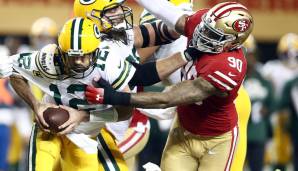 Aaron Rodgers (l.) musste fünf Sacks gegen die San Francisco 49ers einstecken.