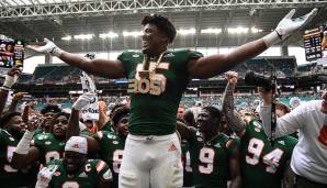 7. GREGORY ROUSSEAU, MIAMI: Enorme Total Stats 2019 (15,5 Sacks, 54 Tackles), ehe er 2020 aussetzte. Aber bei Rousseau passt das Tape nur bedingt zu den Zahlen: Hat wenig Explosivität in seinem Spiel, hat nicht die Power, um konstant innen zu gewinnen.