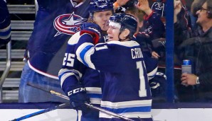 Dick bandagiert, aber glücklich: Matt Calvert (r.) von den Columbus Blue Jackets