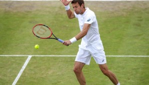 NOTTINGHAM, ENGLAND - JUNE 25: Daniel Nestor of Canada attacks at the net during his men's doubles final match with Dominic Inglot of Great Britain playing against Marcelo Melo of Brazil and Ivan Dodig of Croatia during day six of the ATP Aegon Open...