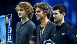 Alexander Zverev mit Gustavo Kuerten und Novak Djokovic